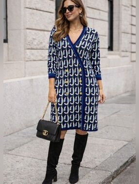 New York & Company Geometric Print Sweater Dress Sz 1X